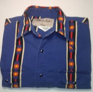 Vintage Rare Wrangler Aztec Print Western Snap